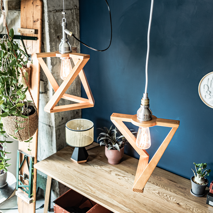 AMP WOODEN SHADE LAMP DUO STD AL